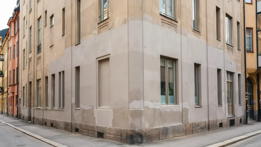 lagning av putsskador och sprickor p bostadsfasad i birkastan vasastan